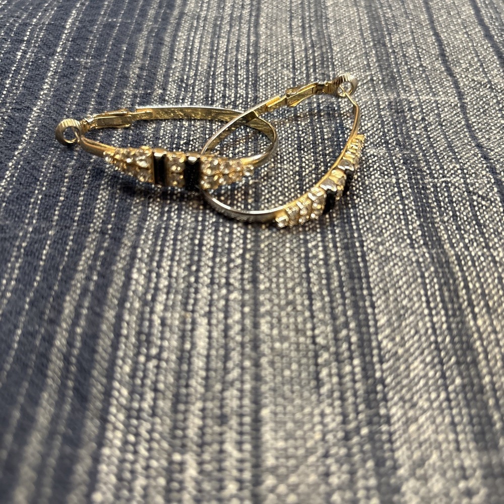 Oval Hoop Earrings With Rhinestones 2"